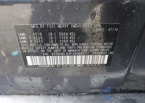 2015 Subaru Legacy 2.5I Limited from USA, damaged, VIN 4S3BNBL64F3008051